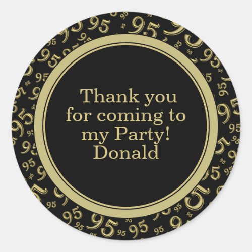 Your Text 95th Random Number Pattern Black/Gold Classic Round Sticker