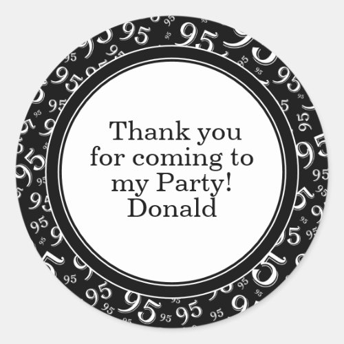 Your Text 95th Random Number Pattern Black/White Classic Round Sticker