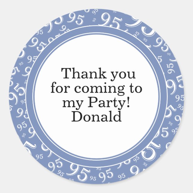  Your Text 95th Random Number Pattern Blue/White Classic Round Sticker (Front)