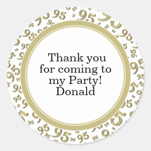 Your Text 95th Random Number Pattern Gold/White Classic Round Sticker
