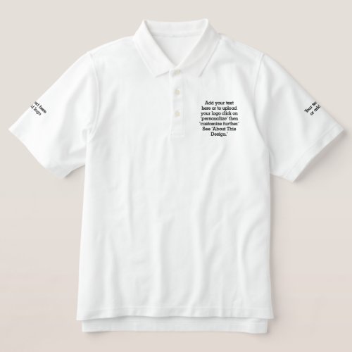 Your Text  Add Logo for Company Branded Employee Embroidered Polo Shirt