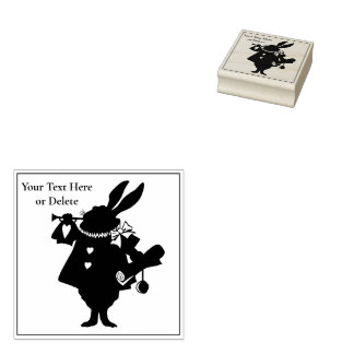 Your Text Alice in Wonderland Vintage White Rabbit Rubber Stamp