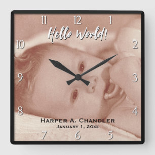 Your Text and Baby Photo Frame Template Square Wall Clock