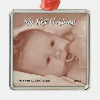 Your Text and Baby Photo My First Christmas Metal Ornament