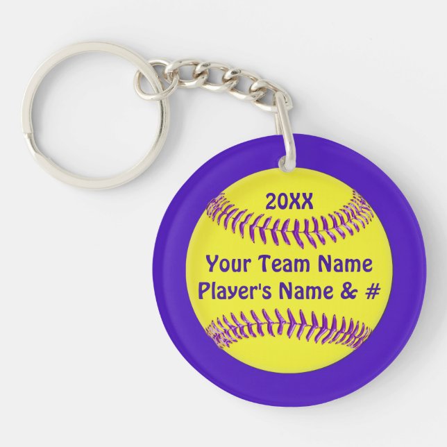 Your Text and Colors Cheap Softball Keychains (Front)