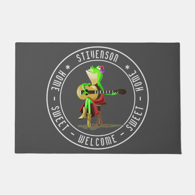 Your Text and Colors Doormat Frog Playing Guitar  (Front)