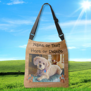Your Text and Dog Photo Tote Bags