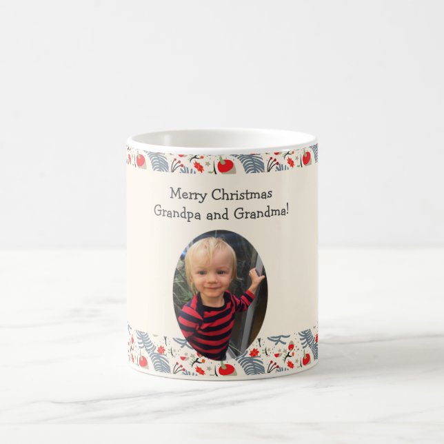 Your text and photo Christmas mug with pattern.v.2 (Center)