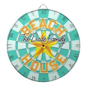 Your Text Beach House Aquamarine Color Yellow Star Dart Board