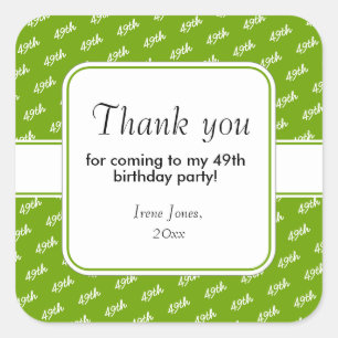 Your Text: Birthday Number Pattern Green/White Square Sticker