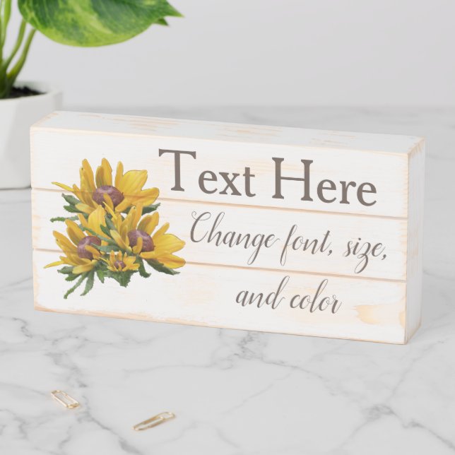 Your Text Black Eyed Susan Flower Personalized Wooden Box Sign (In Situ Horizontal)