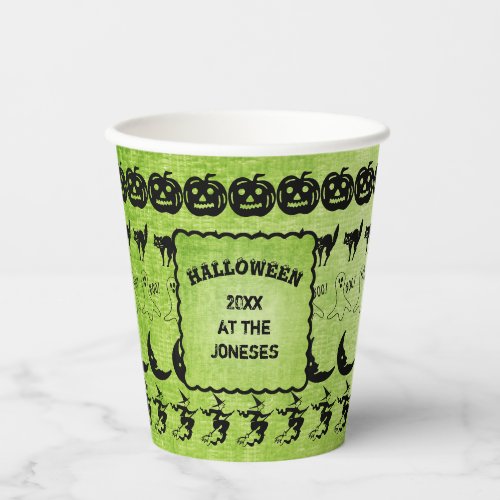 Your Text  BlackGreen Halloween Iconic Pattern Paper Cups