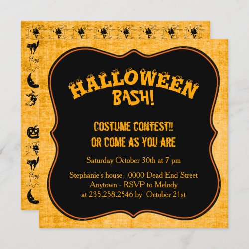 Your Text BlackOrange Halloween Iconic Pattern Invitation