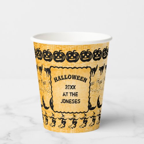 Your Text  BlackOrange Halloween Iconic Pattern Paper Cups