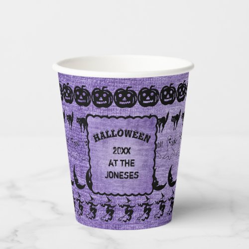 Your Text  BlackPurple Halloween Iconic Pattern Paper Cups