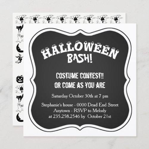 Your Text Black  White Halloween Iconic Pattern Invitation