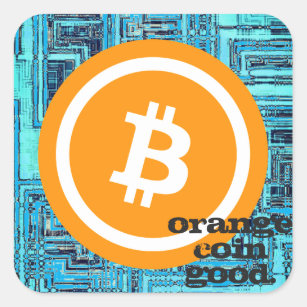 Your Text Blue/Orange Coin Good Bitcoin Crypto Square Sticker