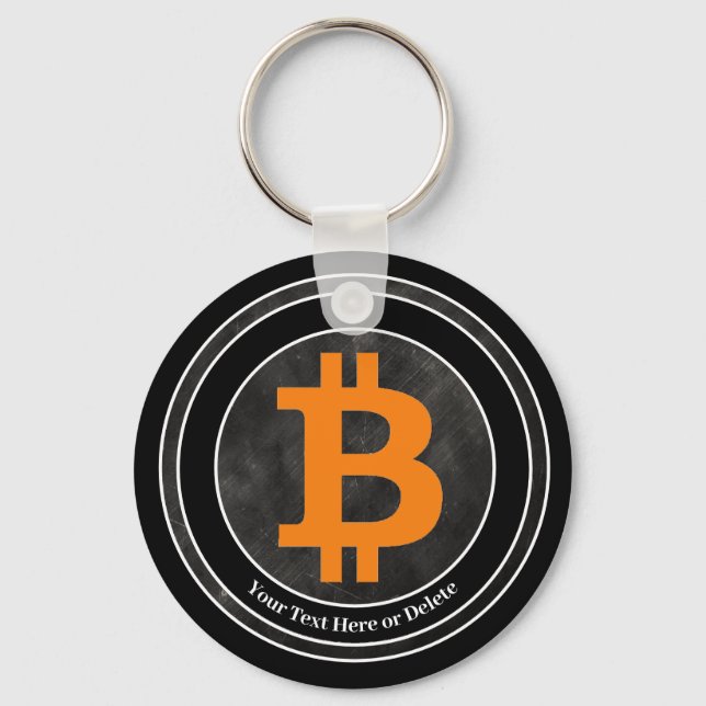 Your Text/Color Black & Gray Grunge Bitcoin Crypto Keychain (Front)