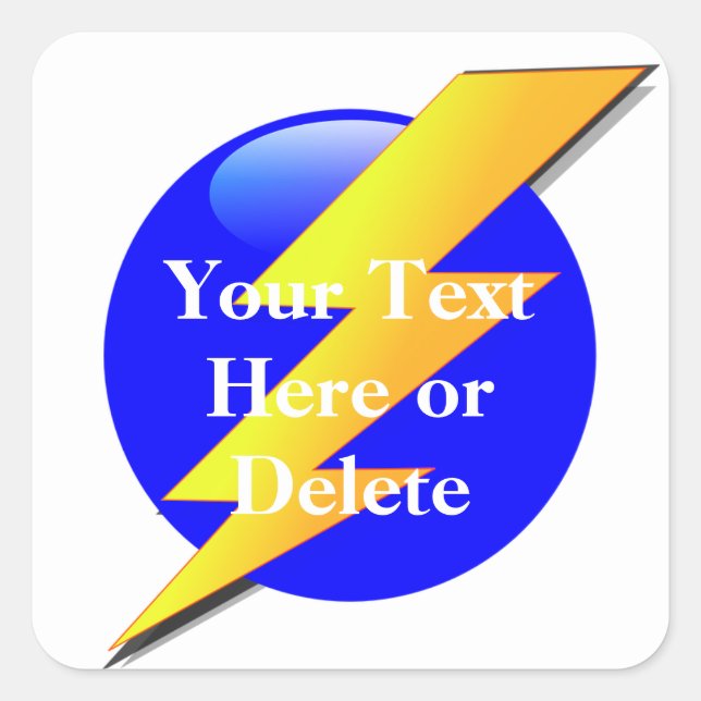 Your Text/Color Blue/Gold Lightning Bolt Superhero Square Sticker (Front)