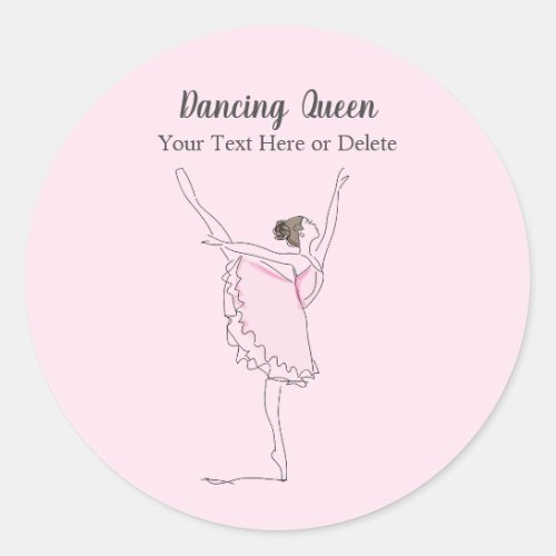 Your Text  Color Blush Pink Ballet Dancer in Tutu Classic Round Sticker