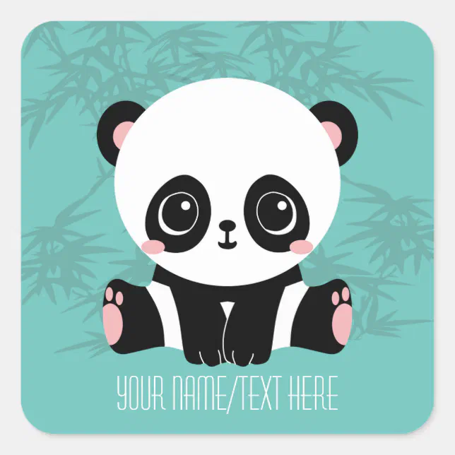 Your Text/Color Cute Cartoon Panda Bear in Bamboo Square Sticker | Zazzle