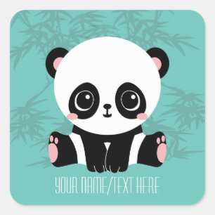 Your Text/Color Cute Cartoon Panda Bear in Bamboo Square Sticker
