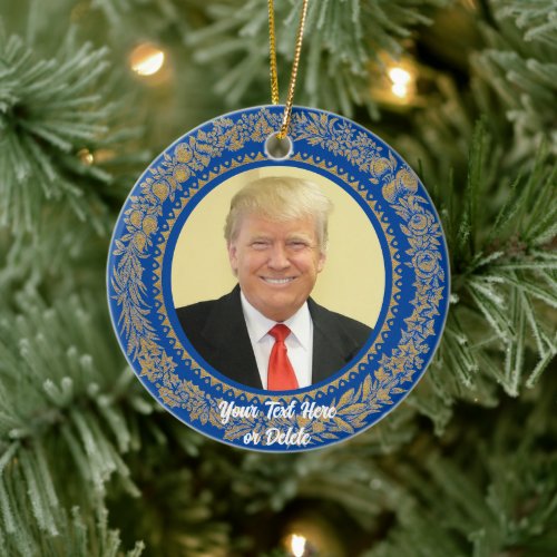 Your TextColor Donald Trump Christmas Wreath Blue Ceramic Ornament