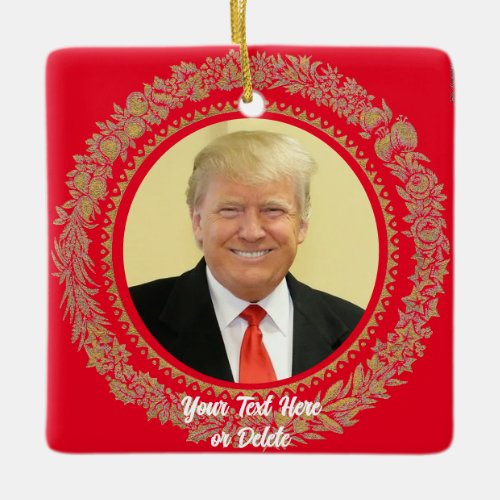 Your TextColor Donald Trump Christmas Wreath Red Ceramic Ornament