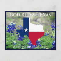 Your Text/Color God Bless Texas Flag & Bluebonnets