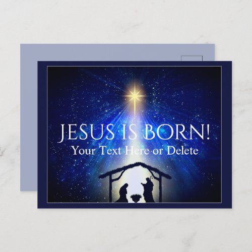 Your TextColor Jesus Nativity Christmas Star Blue Postcard