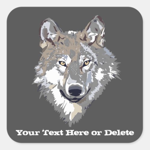 Your TextColor Lone Wolf Cool Animal Gray Square Sticker