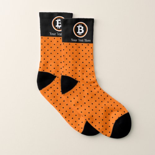 Your TextColor Orange Bitcoin Polka Dot Crypto  Socks