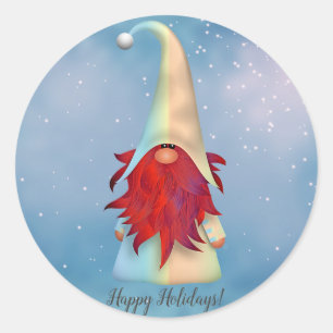 Your Text/Color Red Beard Gnome Holiday Snowflakes Classic Round Sticker