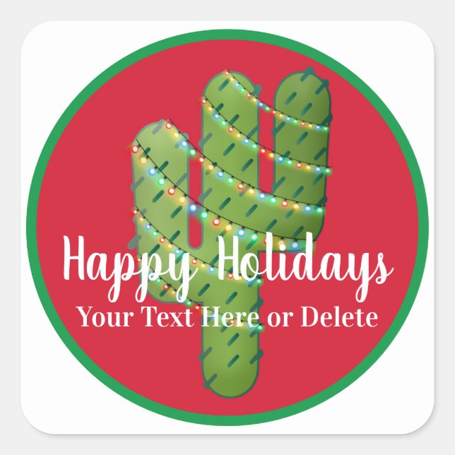 Your Text/Color Southwest Cactus Christmas Lights Square Sticker (Front)