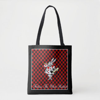 Your Text/Color White Rabbit Alice in Wonderland Tote Bag