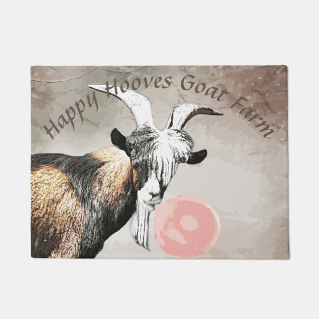 YOUR TEXT Cute Billy Goat with Bubblegum Welcome Doormat (Front)