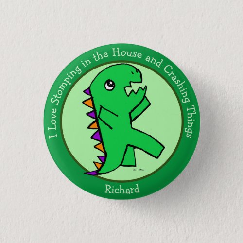 Your Text Cute Green Dinosaur Button