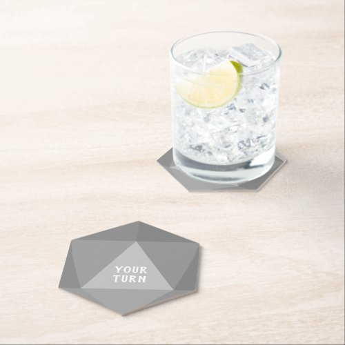 Your Text  D20 Gaming Dice  Geometric Light Gray Paper Coaster