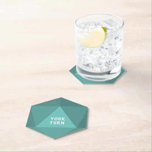 Your Text  D20 Gaming Dice  Geometric Teal Paper Coaster