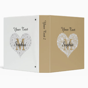 Your Text, Diamond Heart, Gold Monogram, Name 3 Ring Binder