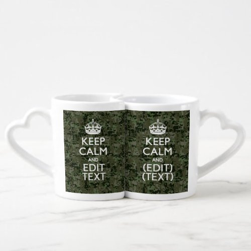 Your Text Digital Camouflage Olive Green Keep Calm Coffee Mug Set