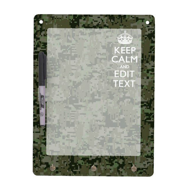 Your Text Digital Camouflage Olive Green Keep Calm Dry Erase Board (Front)