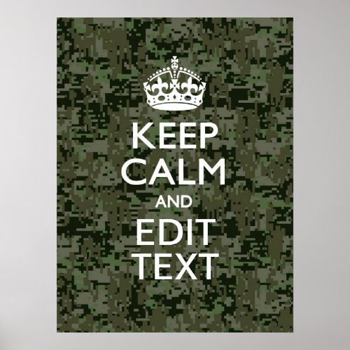Your Text Digital Camouflage Olive Green Keep Calm Poster