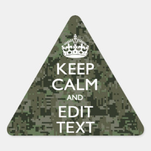 Your Text Digital Camouflage Olive Green Keep Calm Triangle Sticker