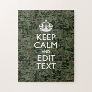 Your Text Digital Camouflage Woodland Keep Calm Jigsaw Puzzle