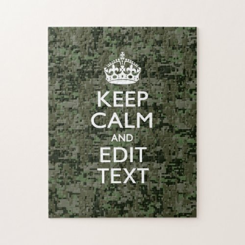 Your Text Digital Camouflage Woodland Keep Calm Jigsaw Puzzle