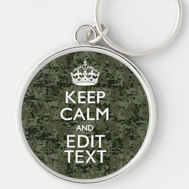 Your Text Digital Camouflage Woodland Keep Calm Keychain (Front)