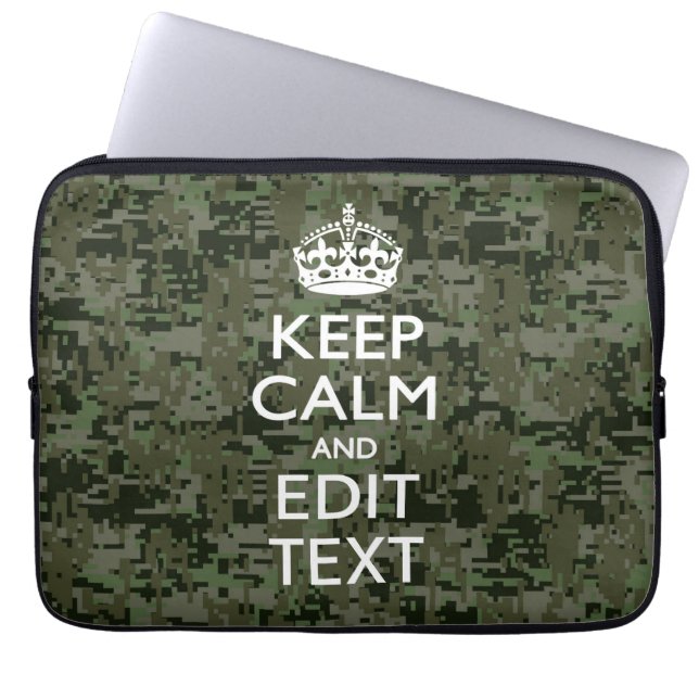 Your Text Digital Camouflage Woodland Keep Calm Laptop Sleeve (Front)