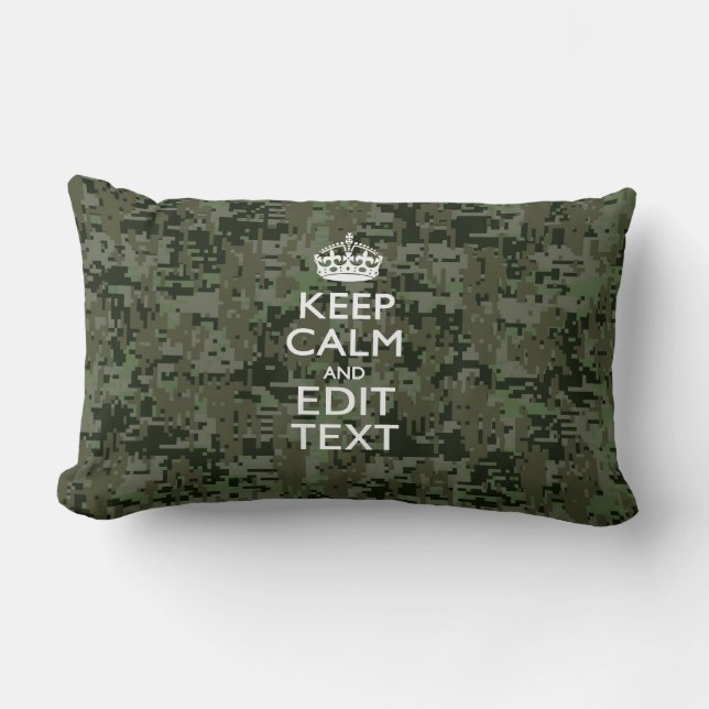 Your Text Digital Camouflage Woodland Keep Calm Lumbar Pillow (Front)