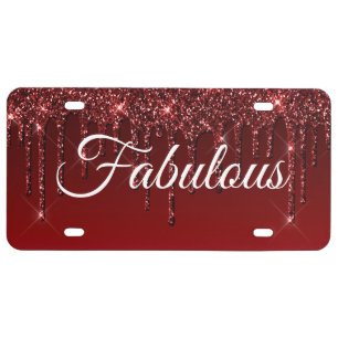 Your Text Drip Glitter Burgundy Red License Plate